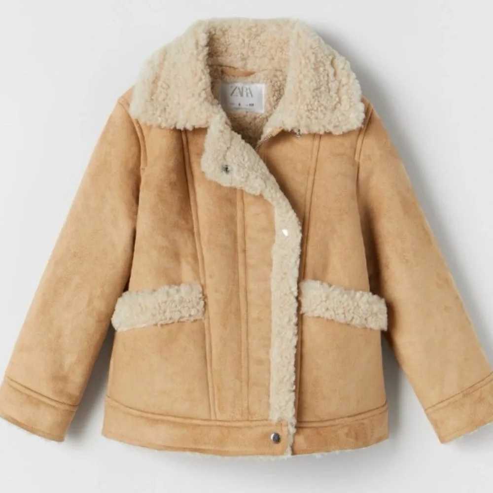 Zara Tan Faux Shearling Jacket Kids Size 7